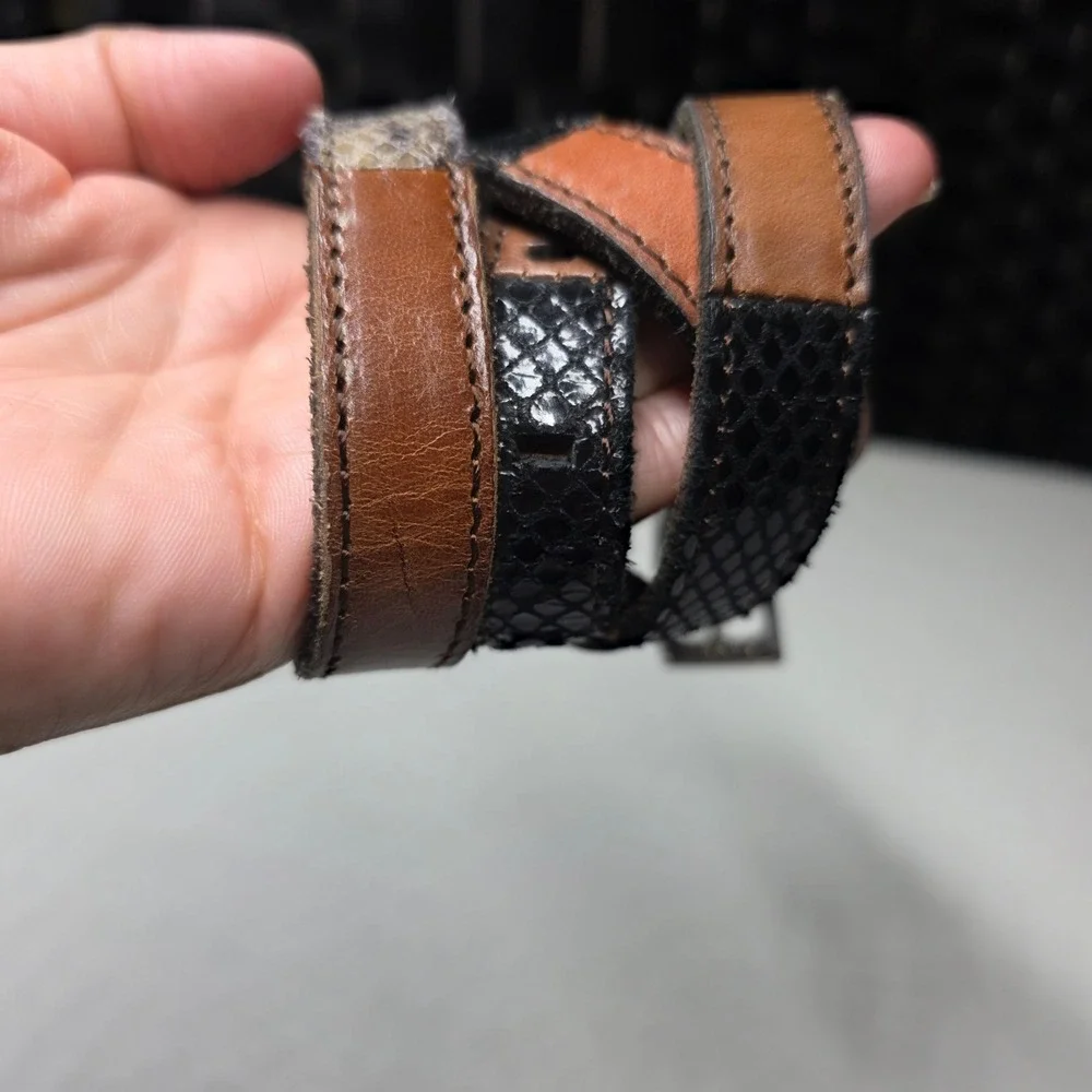 Fossil Snakeskin Patchwork Leather Skinny Belt Brown Tan Black Size Medium M